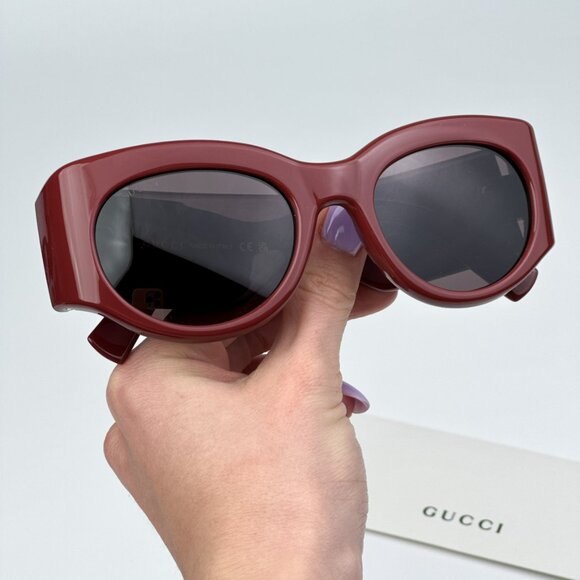 Gucci GG1544S 002 BRAND NEW Sunglasses Burgundy Brown Unisex Oval - Picture 3 of 11